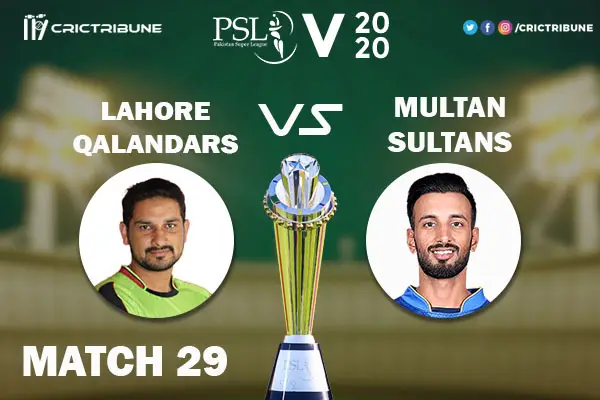 LAH vs MUL Live Score 29th Match between Lahore Qalandars vs Multan Sultans Live on 15 March 2020 Live Score & Live Streaming.