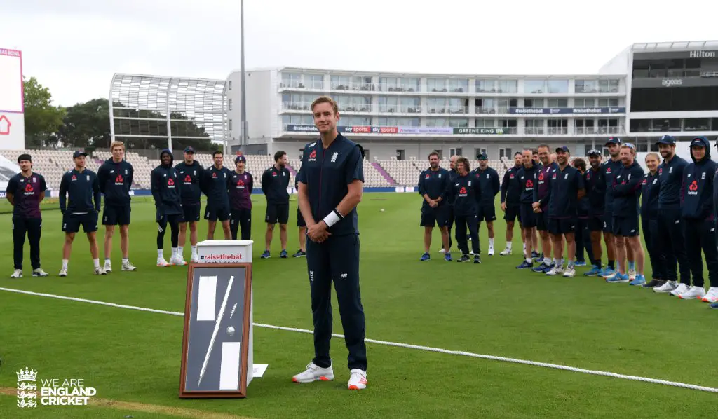 Stuart Broad awarded silver stump for reaching 300 test wickets. Image: England Cricket